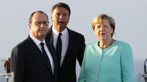 De gauche à droite
: François Hollande, Matteo Renzi et Angela Merkel © Photo News