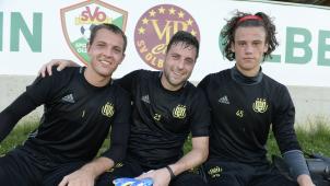 De gauche à droite: Davy Roef, Frank Boeckx et Mile Svilar lors du stage estival en Autriche avec le Sporting. ©Photo News