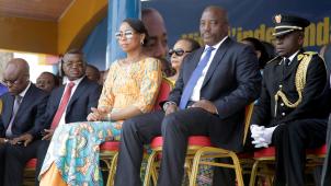 Le président Joseph Kabila et son épouse Marie-Olive lors de l’anniversaire de l’Indépendance, le 30 juin dernier à Kinshasa
: la tension monte à quelques jours à peine de l’expiration officielle de son second mandat... © Reuters.