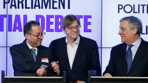 Les candidats à la présidence du Parlement : Gianni Pittella, Guy Verhofstadt et Antonio Tajani © Reuters