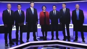 De gauche à droite
: Francois de Rugy, Manuel Valls, Arnaud Montebourg, Sylvia Pinel, Benoit Hamon, Vincent Peillon and Jean-Luc Bennahmias. © Reuters