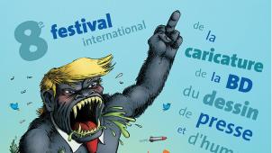 L’affiche 2017 du festival, signée Lardon, caricature le président Trump dans tout ce qu’il a de plus extrême... © D.R.