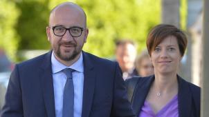 Charles Michel et Amélie Derbaudrenghien allant voter ensemble aux élections législatives de 2014. © Photo News