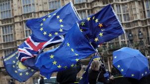 Les drapeaux européens sont de sortie à chaque manifestation des opposants au Brexit - ici, devant le Parlement, à Londres. Mais pour les cotoyens européens résidant au Royaume-Uni, l’incertitude demeure...