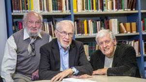 En 2020, trois des quatre membres vivants du groupe Mu
: Francis Edeline, Jacques Dubois, Jean-Marie Klinkenberg.