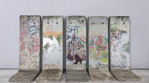 De Berlin à Bruxelles, ces cinq pans de mur sont tous d’une hauteur de 3,8
m et d’une largeur de 1,2
m pour un poids de 3,6
tonnes. Tous sont recouverts de graffitis réalisés à diverses époques.