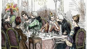 Gravure d’époque d’un dîner à Choisy-le-Roi donné par Madame de Pompadour en l’honneur de Louis XV.