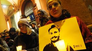 Cérémonie d’ hommage, en janvier 2018 à Bologne, à la mémoire de Giulio Regeni: les Italiens veulent connaître la vérité sur l’assassinat du jeune chercheur en Egypte.