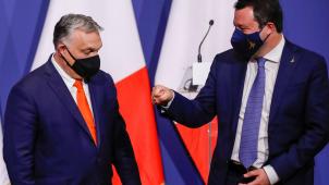 Viktor Orban recevait jeudi son homologue polonais Mateusz Morawiecki et l’Italien Matteo Salvini (à dr.) afin de jeter les bases d’une recomposition politique à la droite de la droite.