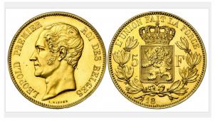 Léopold I er , essai de Wiener en or, 1849, Belgique (estimé 100.000 €).