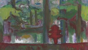 «Sapins rouges», 2020. Huile sur toile. 50 x 70 cm.
