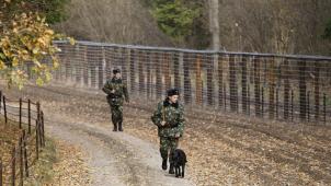 Une patrouille à la frontière entre la Biélorussie et la Pologne.