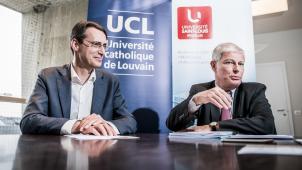 Vincent Blondel, le recteur de l’UCLouvain, et Pierre Jadoul, le recteur de l’université Saint-Louis de Bruxelles.