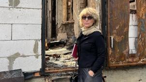 La secrétaire générale d’Amnesty International, Agnès Callamard, en mission à Boutcha le 2 mai dernier.