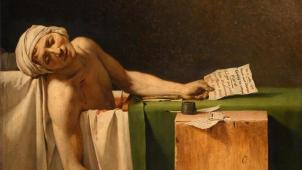 Jacques-Louis David, «Marat assassiné», 1793, Huile sur toile, 165 ×128cm, Bruxelles, Musées royaux des Beaux-Arts de Belgique, legs de Jules-David Chassagnol, Paris,1886 (détail).