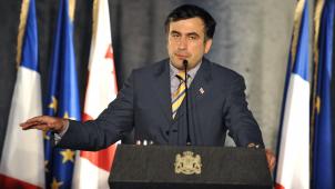 L’ancien président géorgien Mikheïl Saakachvili lors d’une conférence de presse en 2008 à Tbilissi. Il fut président du pays entre janvier 2004 et novembre 2013.
