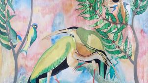 Pili Pili Muolongoy , «Oiseaux et grenouilles», huile sur toile estimée 2.500-3.500€.