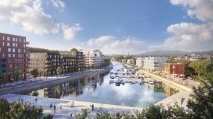 Une vue du futur port de plaisance de l’écoquartier Rives Ardentes. Le bleu (de l’eau) et le vert (des parcs et jardins) seront à l’honneur sur ce site bien connu des Liégeois.