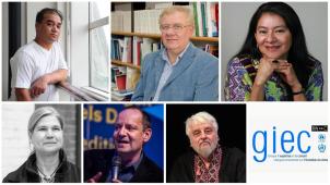 De haut en bas et de gauche à droite: Ilham Tohti, Daniel Bar-Tal, Irma Velásquez Nimatuj, Janet Smylie, Philippe Sands et Boris Khersonsky.
