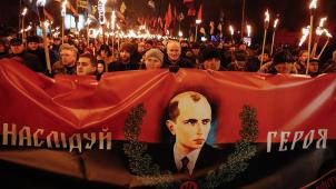 Kiev, 1er janvier 2015: les partis nationalistes ukrainiens commémorent le 106e anniversaire de la naissance de Stepan Bandera.