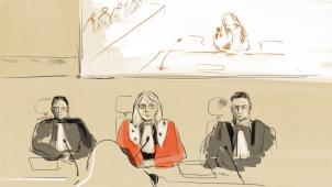 La présidente de la cour d’assises de Bruxelles Laurence Massart entourée de deux assesseurs durant la composition du jury.