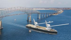 Les deux mâts porteurs de 3.000 m² de voile seront rabattables, afin de pouvoir passer sous les ponts.