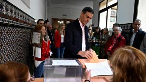 Pedro  Sanchez, lors des élections municipales et régionales en Espagne.