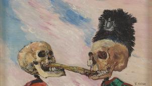 L’un des plus célèbres tableaux de James Ensor: « Squelettes se disputant un hareng fumé ou hareng saur (L’art Ensor)», peint en 1891.