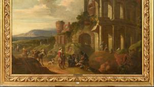 « La conversation des paysans sur fond de paysage aux ruines romaines », Antoon Goubau (1616-1698). Estimation 6.000-8.000 euros.