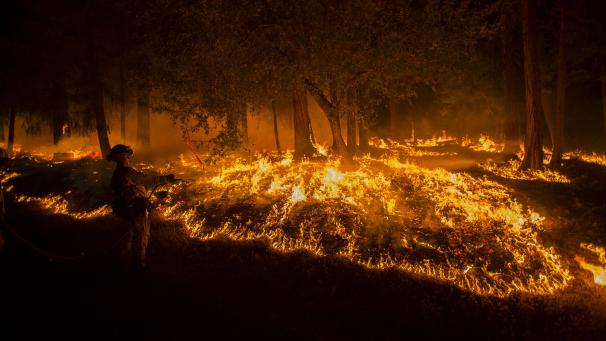 Un pompier combat le feu en Californie.