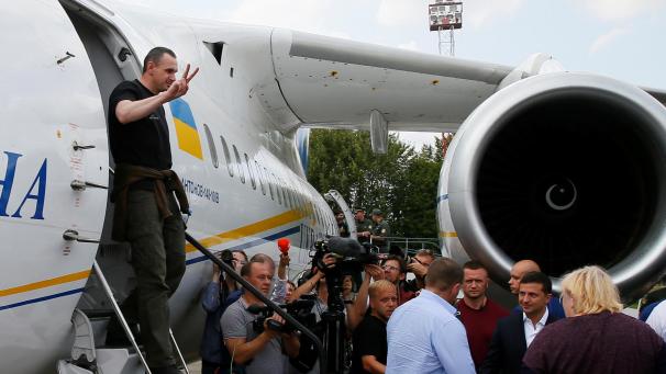 Le réalisateur ukrainien Oleg Sentsov à son retour à Kiev après sa libération en septembre 2019.