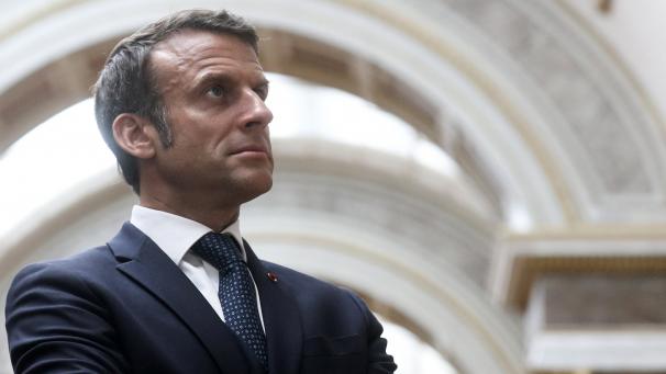 Le président de la république, Emmanuel Macron au Musée du Louvre à l’occasion de l’inauguration de l’exposition «Naples à Paris». Le 7 juin 2023.