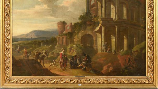 « La conversation des paysans sur fond de paysage aux ruines romaines », Antoon Goubau (1616-1698). Estimation 6.000-8.000 euros.