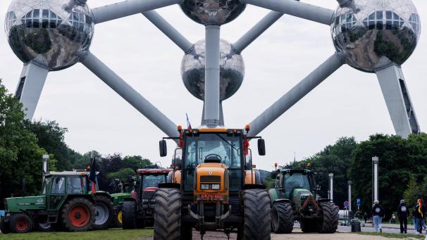 Des agriculteurs se sont rassemblés avec leurs tracteurs à Bruxelles ce mardi 4 juin.