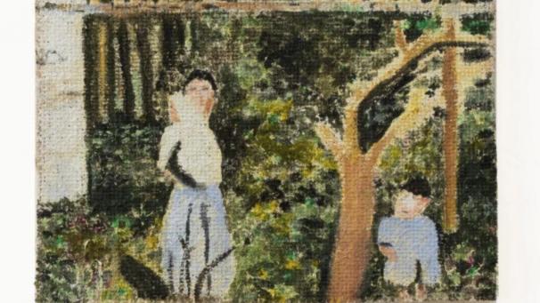 Francesca Van Haverbeke « Tuscan mother », 2025. Huile sur toile de jute. Dimension : 20 x 20 cm 750 euros.