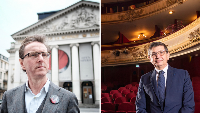 Peter de Caluwe, directeur général du Théâtre royal de la Monnaire, et Stefano Pace, directeur de l’Opéra royal de Wallonie-Liège.