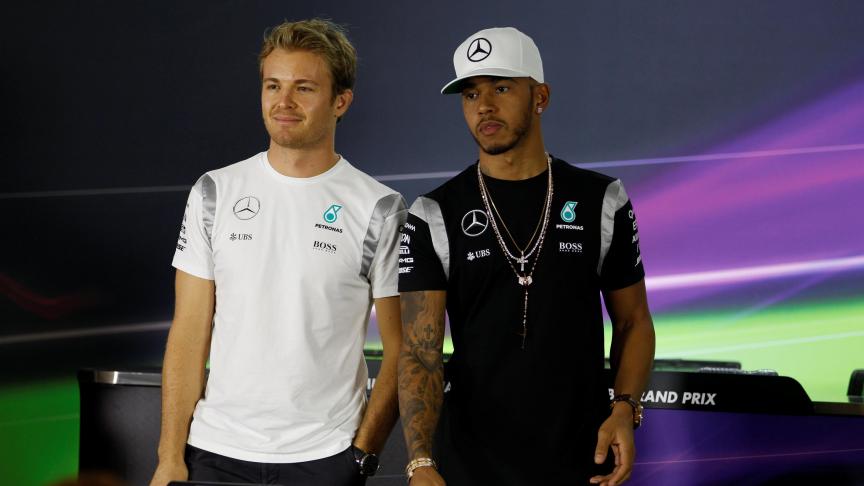 Nico Rosberg face à Lewis Hamilton
: duel entre Mercedes. © Reuters/Hamad I Mohammed