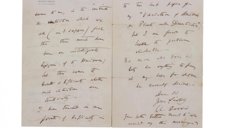 Pour s’offrir cette lettre autographe de Charles Darwin, un collectionneur privé américain a déboursé 125.000 dollars.
