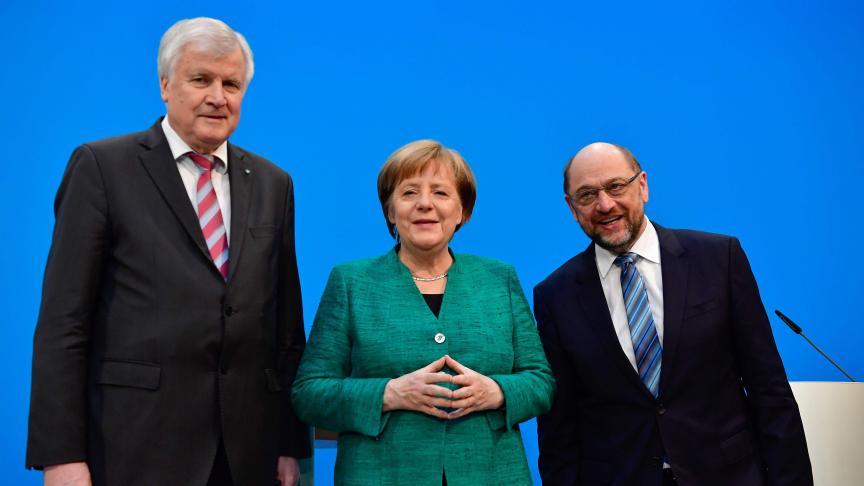 Horst Seehofer, Angela Merkel et Martin Schulz. © AFP.