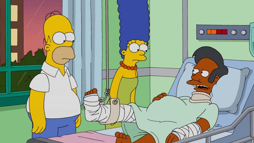 Les Simpson sont au chevet d’Apu, pour défendre le traitement de son personnage. La série est accusée de véhiculer des stéréotypes racistes à travers lui.