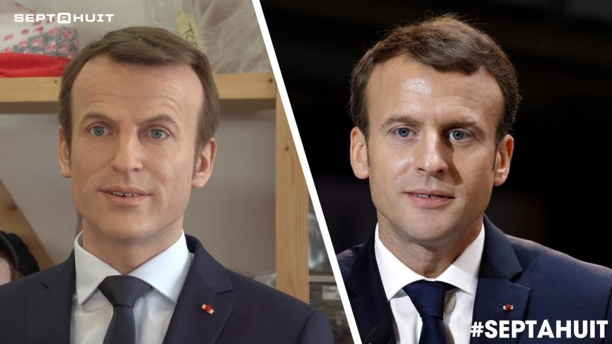 Deux Emmanuel Macron mis côte à côte. Difficile de ne pas reconnaître le vrai du faux...