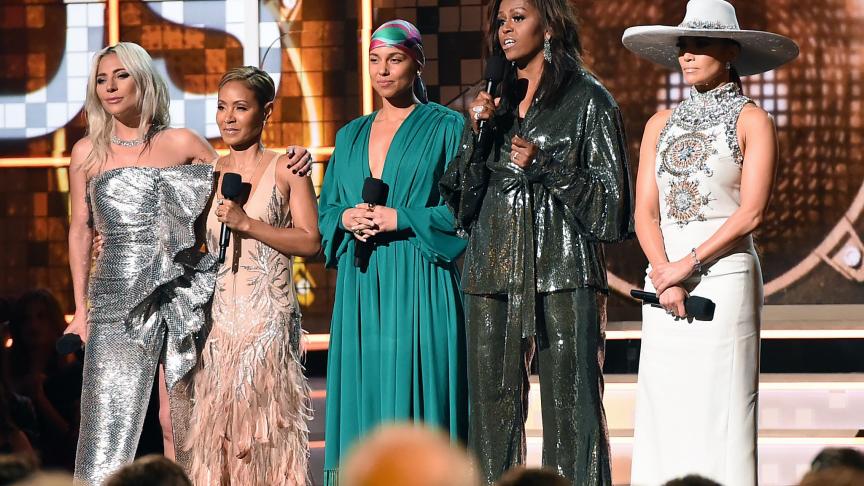 Lady Gaga, Jada Pinkett Smith, Alicia Keys, Michelle Obama et Jennifer Lopez aux Grammys