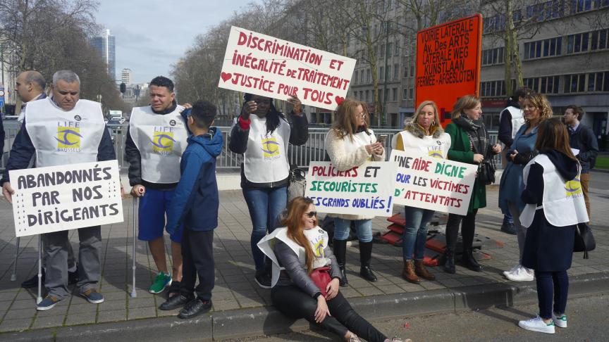 Manifestation de victimes des attentats de Bruxelles.