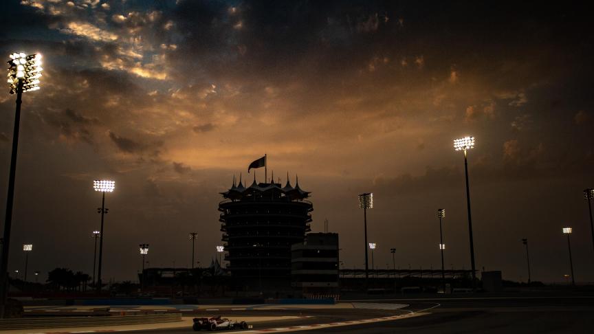 Essai de l’Italien Antonio Giovinazzi de l’équipe Alfa Romeo Racing à Sakhir au Bahreïn le 2 avril.