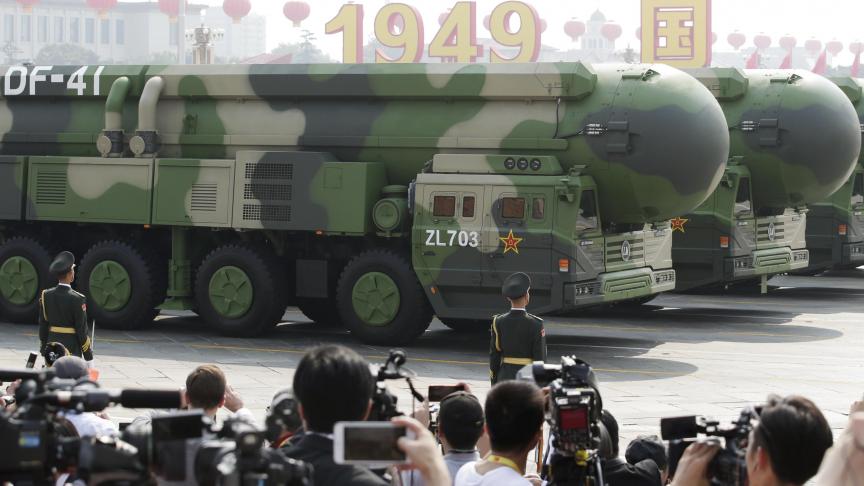 Le missile balistique intercontinental Dongfeng 41, l’une des innovations les plus spectaculaires présentées au défilé militaire du 70
e
 anniversaire du régime à Pékin.