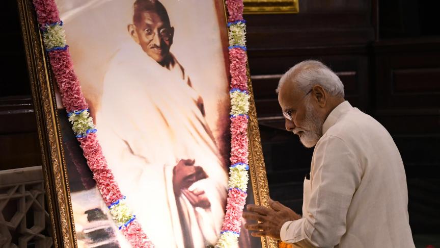 Narendra Modi lors d’une cérémonie d’hommage à Gandhi, mercredi à New Delhi.