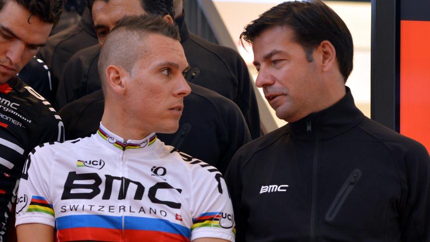 Gilbert, alors champion du monde, et Lelangue lors de leur collaboration chez BMC.
