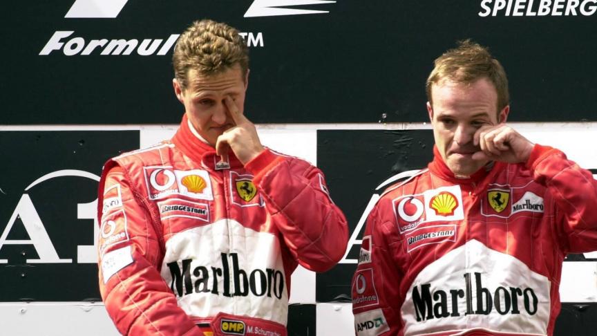 Michael Schumacher et Rubens Barrichello partagent un podium.