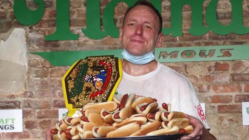 Gagnant de l’édition 2020 du «
Nathan’s Famous Hot Dog Eating Contest
» à New York.