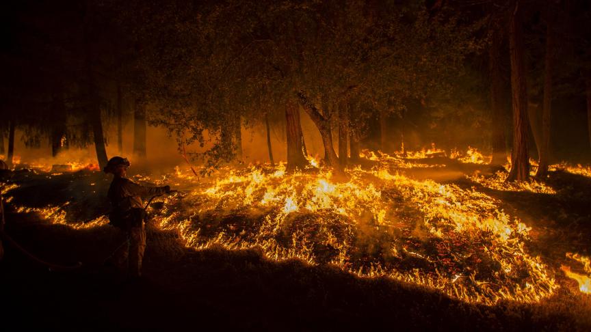 Un pompier combat le feu en Californie.